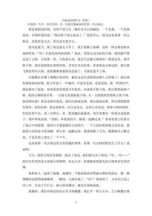 去海边玩的作文(5篇)