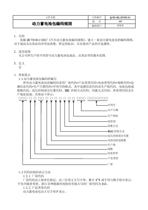 动力电池包国家要求追溯编码规则