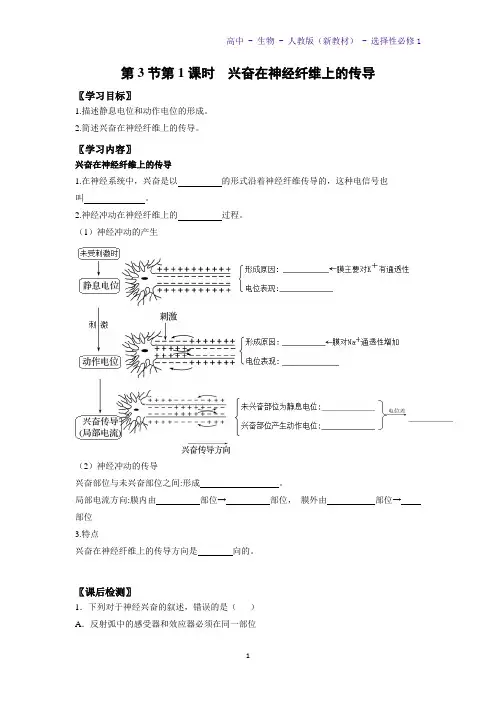 高中生物选修1(新教材)精品学案4：2-3-1-兴奋在神经纤维上的传导 人教版