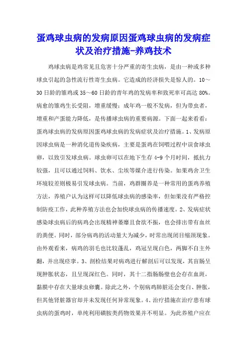 蛋鸡球虫病的发病原因 蛋鸡球虫病的发病症状及治疗措施 - 养鸡技术