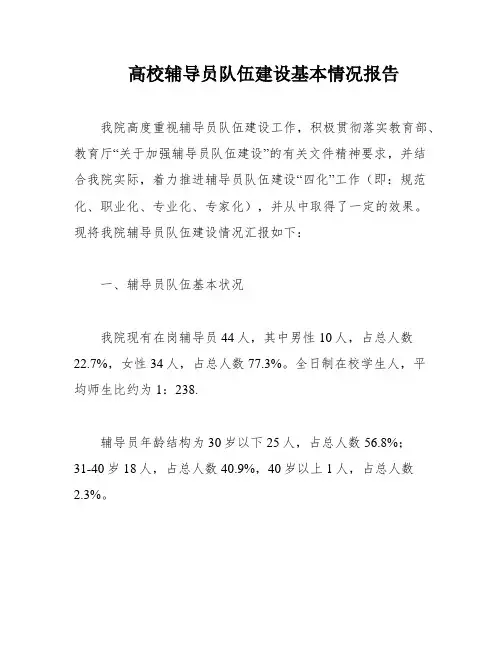 高校辅导员队伍建设基本情况报告