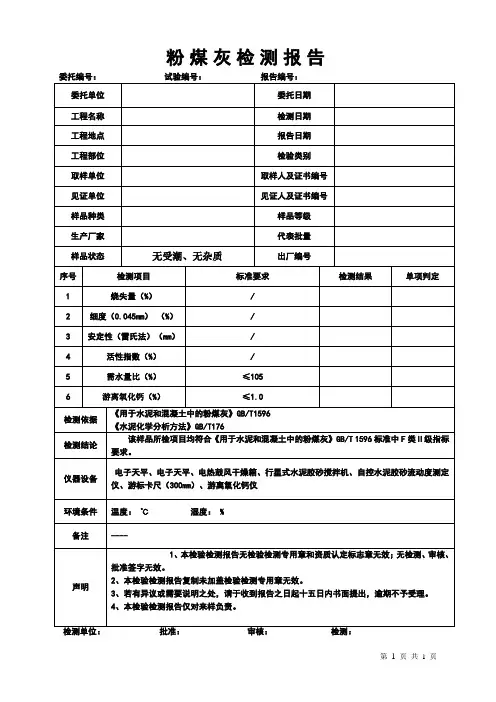 粉煤灰检测报告模板