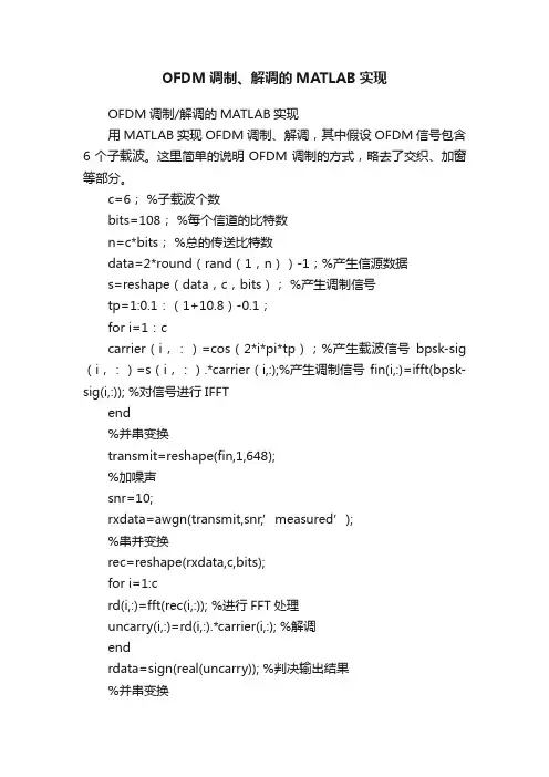 OFDM调制、解调的MATLAB实现