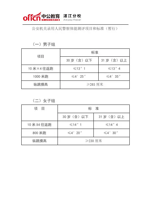 公安机关录用人民警察体能测评项目和标准(暂行)