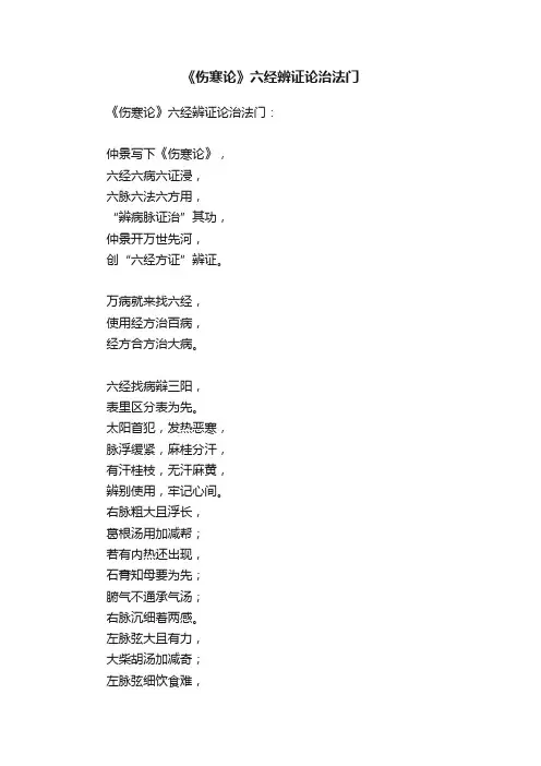 《伤寒论》六经辨证论治法门