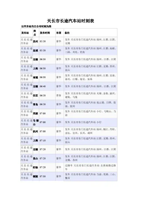 天长市长途汽车站时刻表