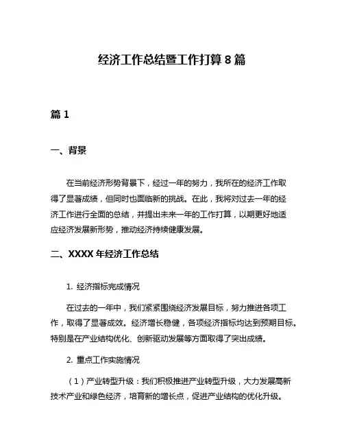 经济工作总结暨工作打算8篇