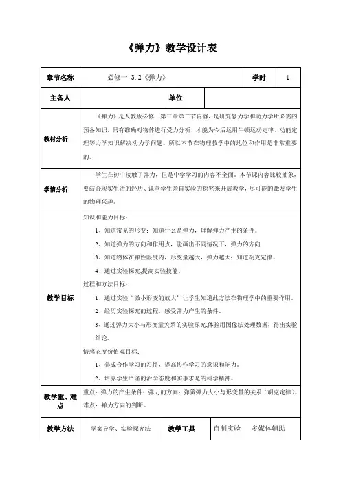 高中物理：《弹力》优质教学设计