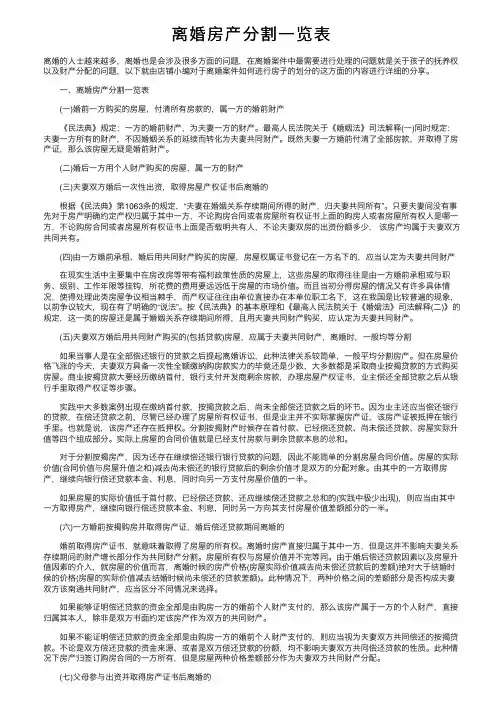 离婚房产分割一览表