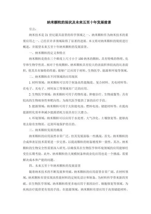 纳米颗粒的现状及未来五至十年发展前景