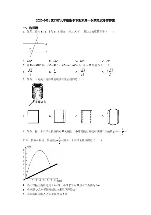 2020-2021厦门市九年级数学下期末第一次模拟试卷带答案