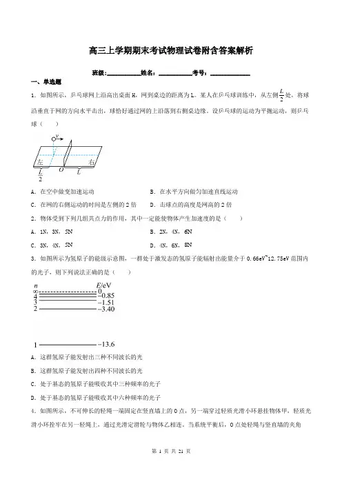 高三上学期期末考试物理试卷附含答案解析