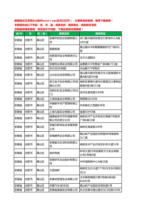 2020新版安徽省合肥市蜀山区实业有限公司工商企业公司商家名录名单黄页联系电话号码地址大全37家