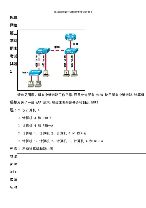 (2021年整理)思科网络第三学期期末考试试题1