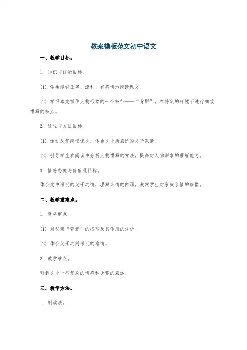 教案模板范文初中语文