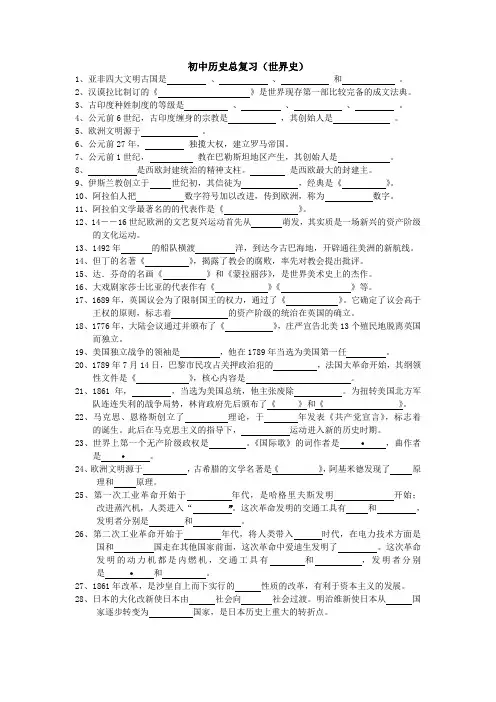 世界历史填空题(世界史)