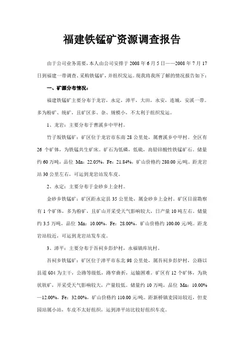 福建铁锰矿资源调查报告