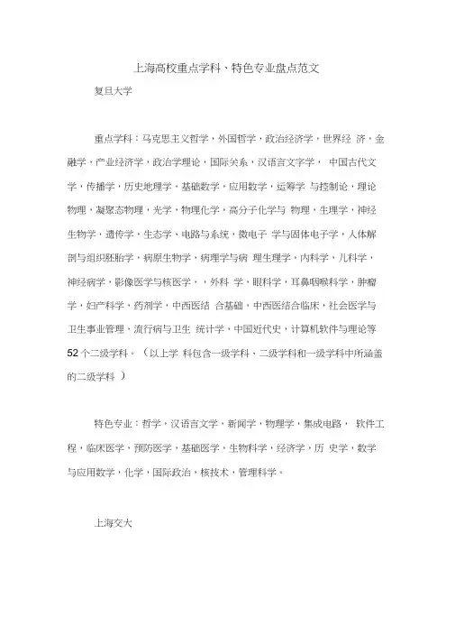 上海高校重点学科、特色专业盘点范文(20210210075140)