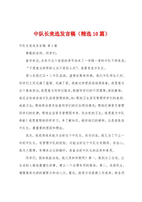 中队长竞选发言稿(精选10篇)