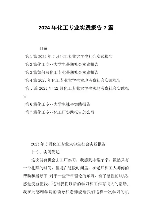 2024年化工专业实践报告7篇