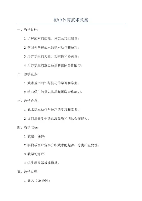 初中体育武术教案