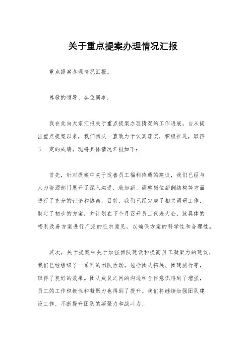 关于重点提案办理情况汇报
