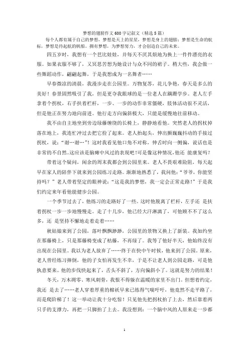 梦想的翅膀作文600字记叙文(精选5篇)