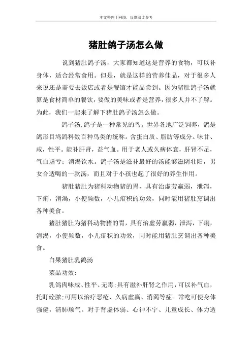 猪肚鸽子汤怎么做
