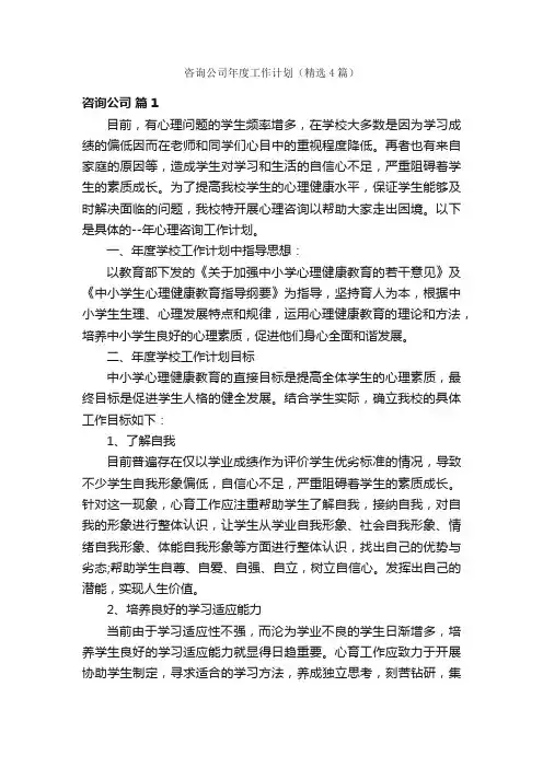 咨询公司年度工作计划（精选4篇）