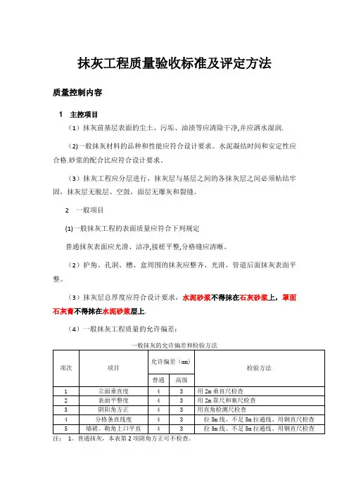 抹灰工程质量验收标准及评定方法