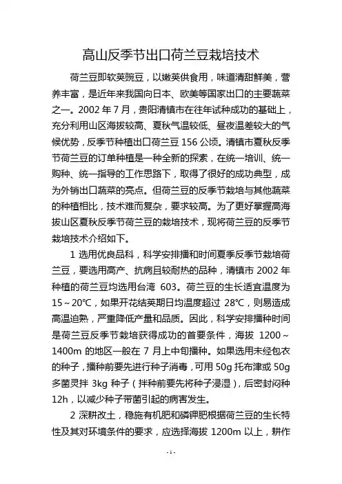 高山反季节出口荷兰豆栽培技术