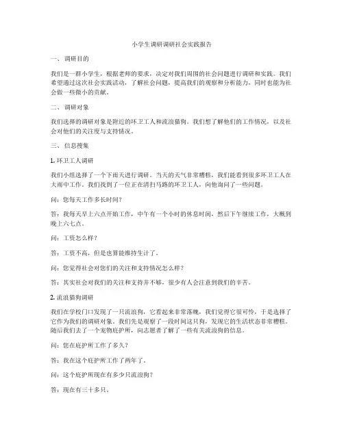 小学生调研调研社会实践报告