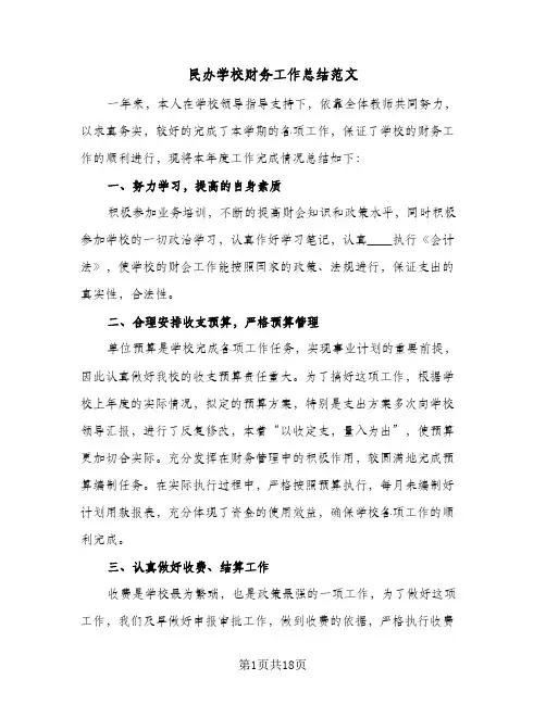民办学校财务工作总结范文(五篇)