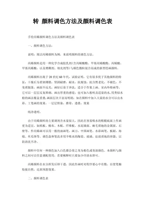 转颜料调色方法及颜料调色表