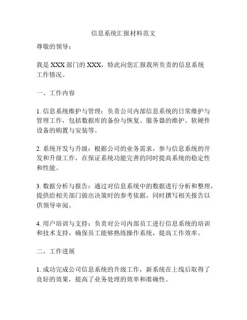 信息系统汇报材料范文