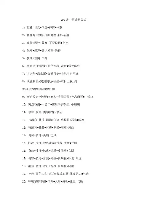 100条中医诊断公式