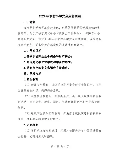 2024年农村小学安全应急预案
