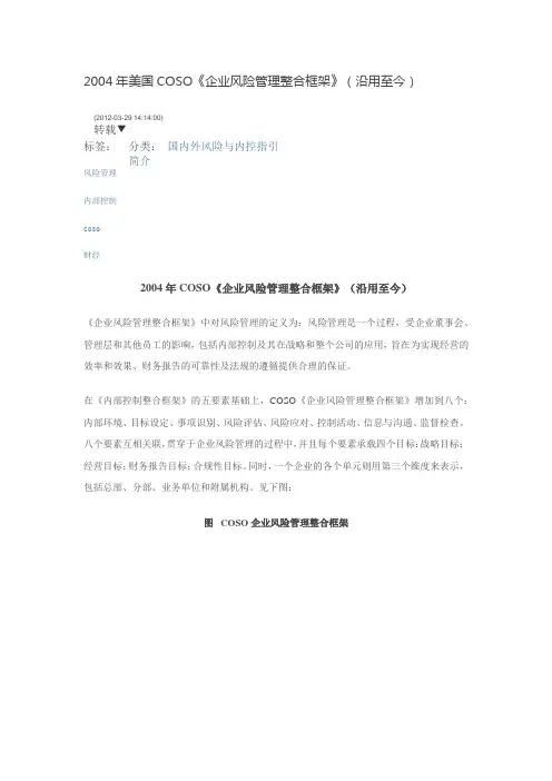2004年美国COSO《企业风险管理整合框架》(沿用至今)