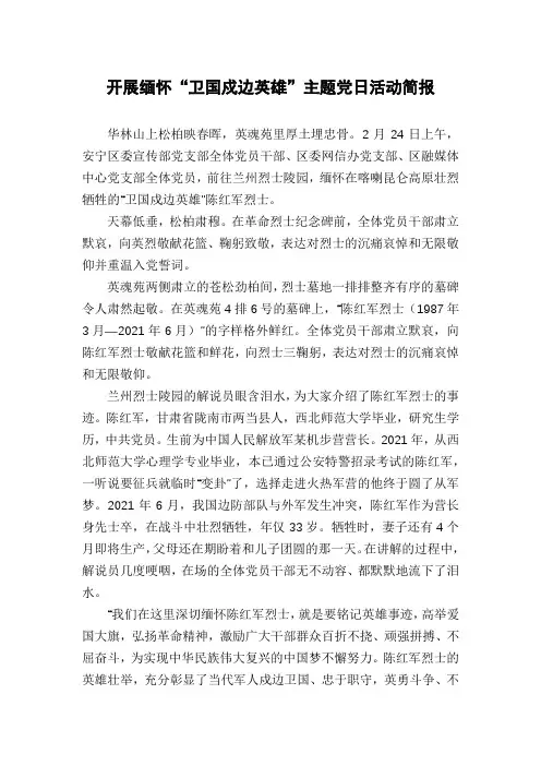开展缅怀“卫国戍边英雄”主题党日活动简报