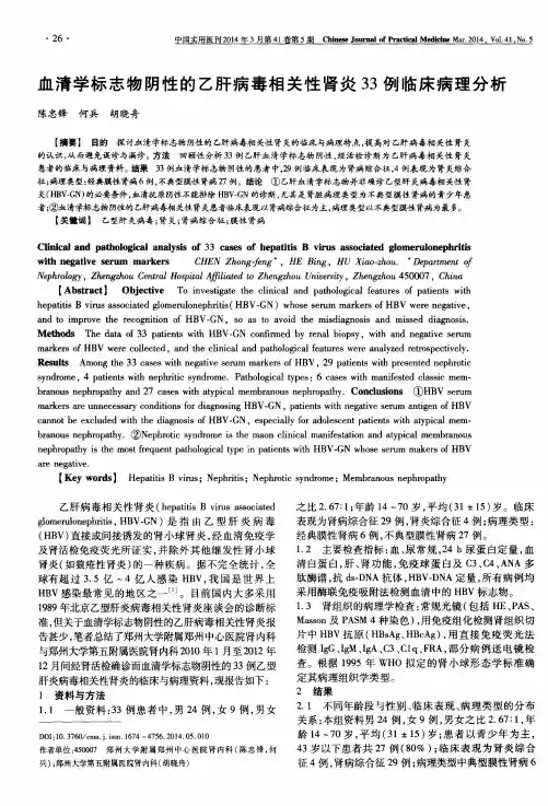 血清学标志物阴性的乙肝病毒相关性肾炎33例临床病理分析