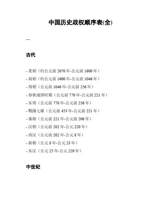 中国历史政权顺序表(全)