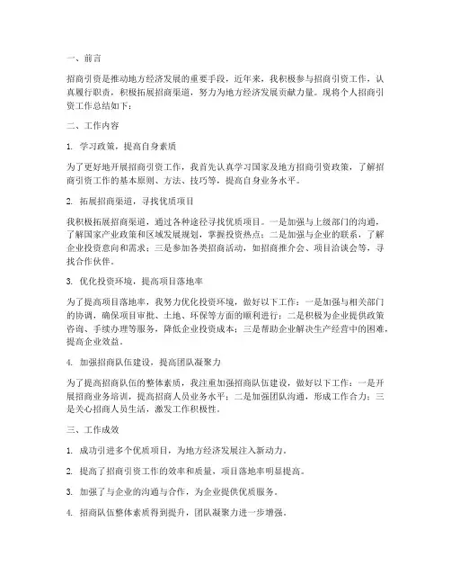 招商引资工作总结个人