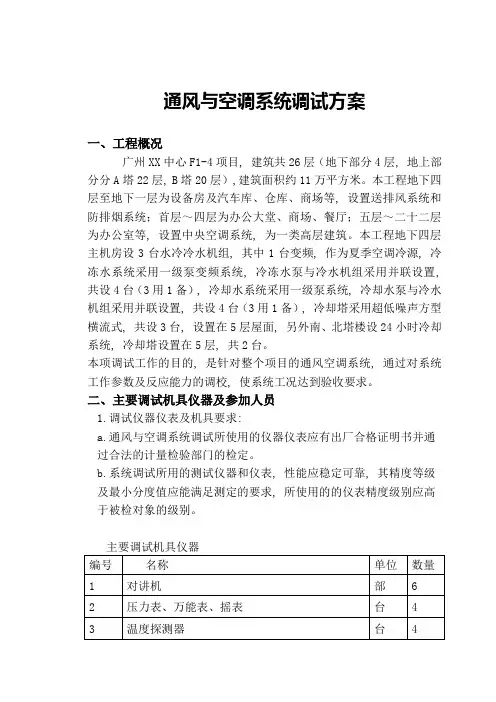 广州某中心通风与空调系统调试方案