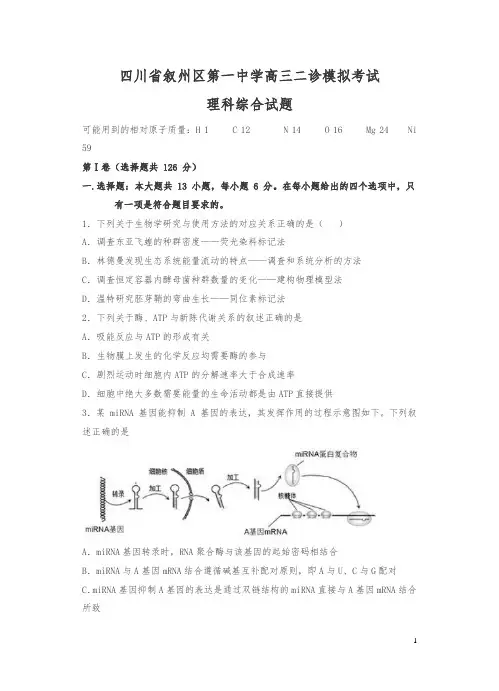 2019四川省宜宾市叙州区第一中学2019高三二诊模拟考试理科综合试卷(含答案)