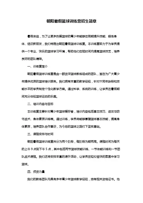 朝阳暑假篮球训练营招生简章