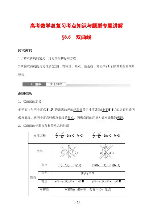 高考数学总复习考点知识与题型专题讲解61 双曲线