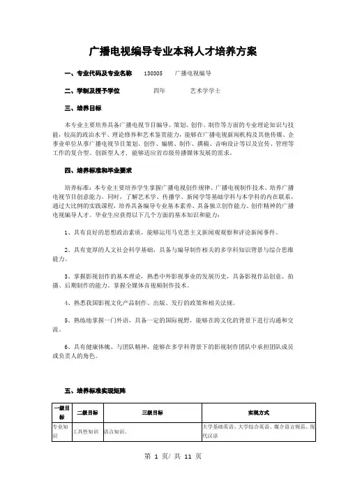 广播电视编导专业本科人才培养方案