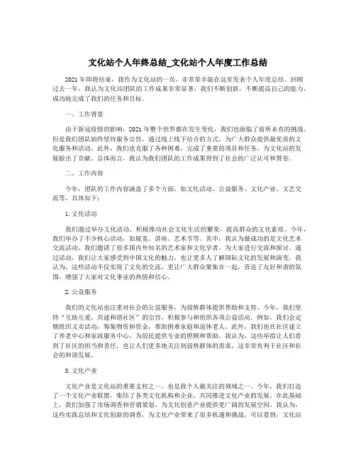 文化站个人年终总结_文化站个人年度工作总结