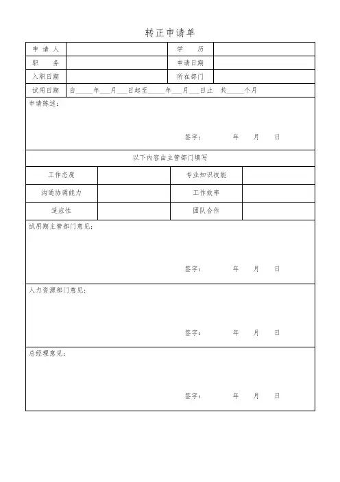 员工转正申请表格(3种)(可修改)