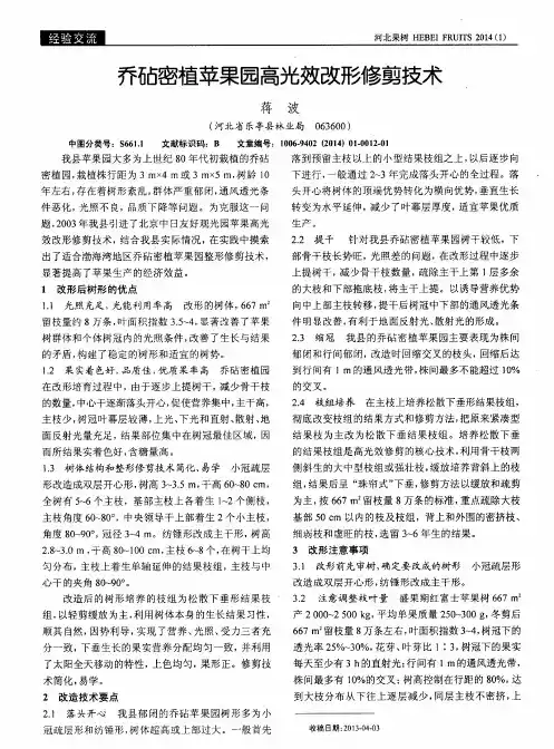 乔砧密植苹果园高光效改形修剪技术